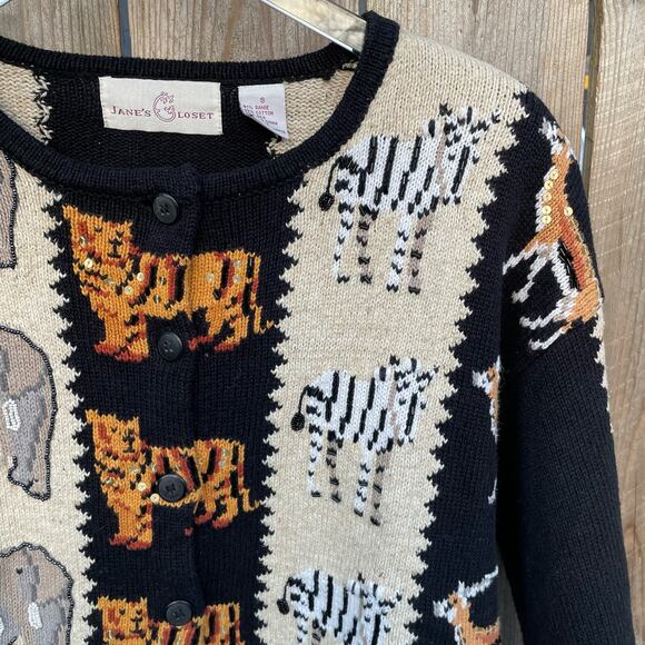 Vintage Jane's Closet Cardigan Animals Safari Retro Button Front Knit Size Small - Picture 4 of 11